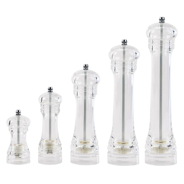 Acrylic pepper/salt mill, ceramic grinder, 15 cm