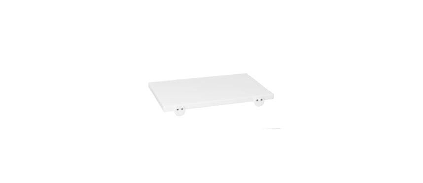 White polypropylene cutting board with 2 stops, 30x20x2.5 cm
