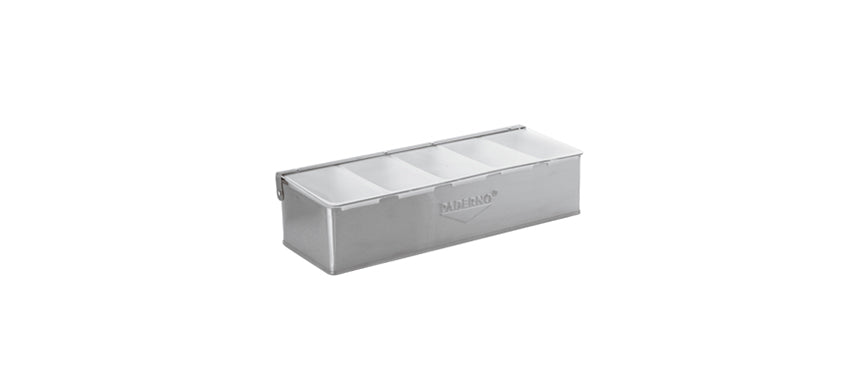 contenitore inox 5 scomparti con coperchio cm 39x16 h 10