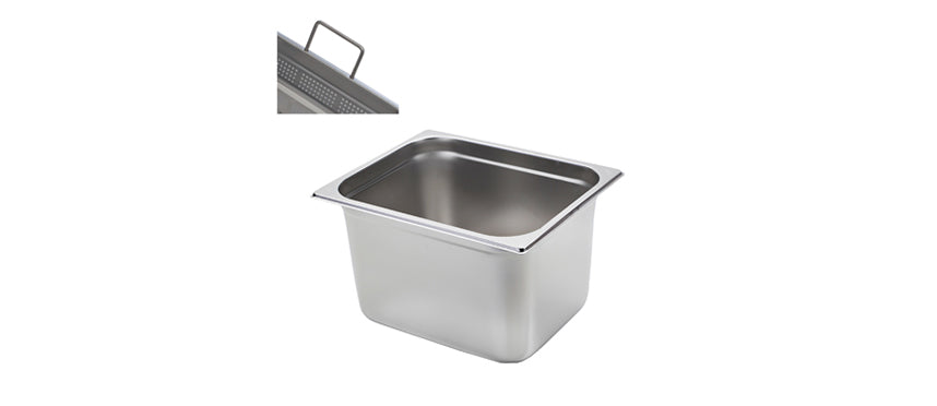 vasca inox GN 1/2 cm 32,5x26,5 h 20 lt 12,5 con manici a scomparsa