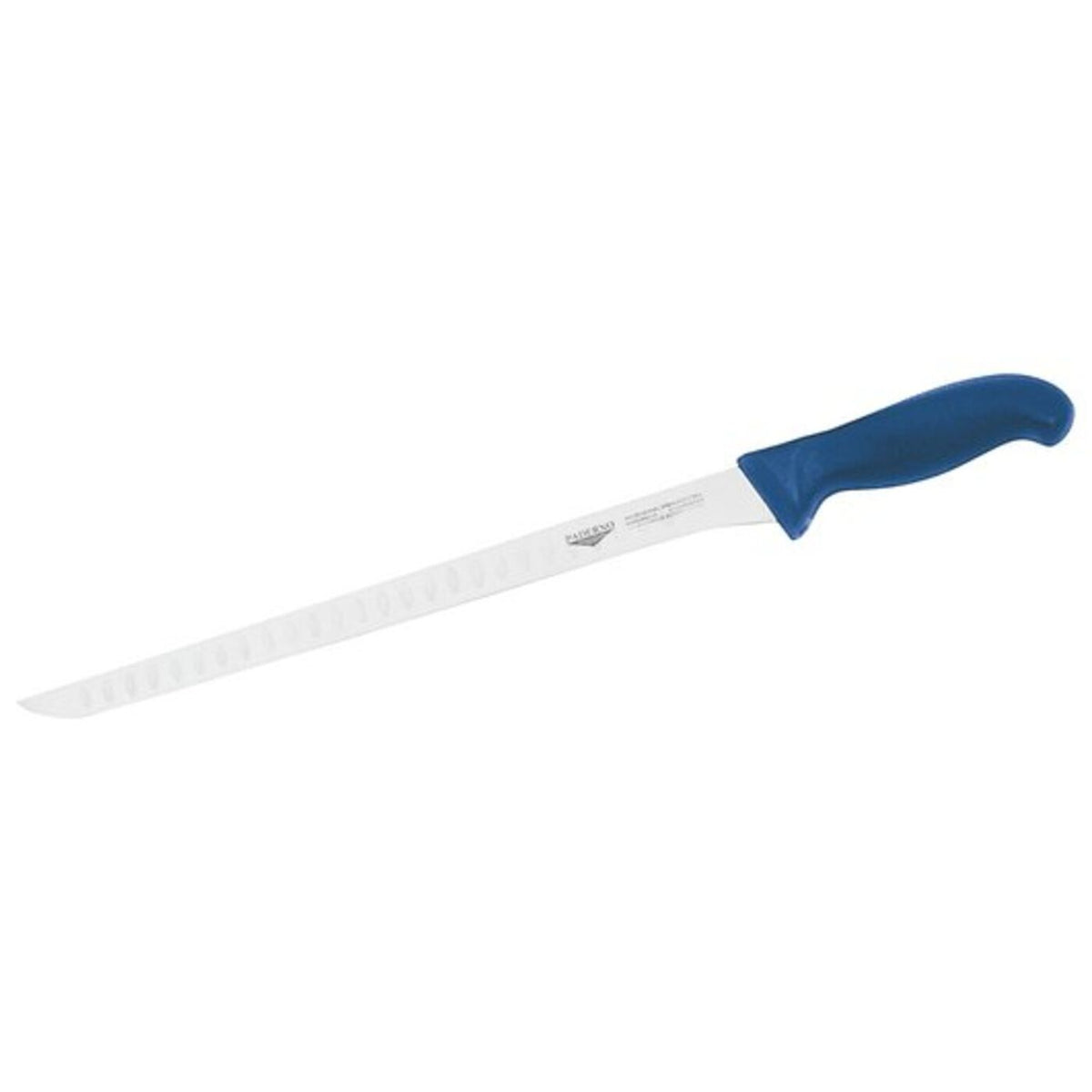 Coltello salmone alveolato 32 cm stampato manico blu Paderno - 18012B32
