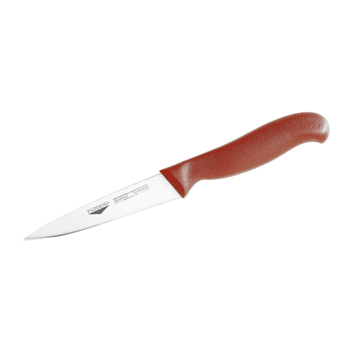 Coltello spelucchino 8 cm stampato manico rosso Paderno - 18024R08