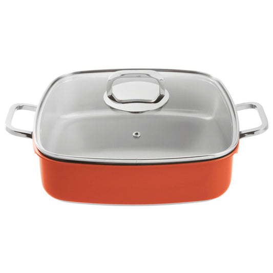 Rostiera quadrata con coperchio inox 3-Ply 27x27 cm arancione Paderno
