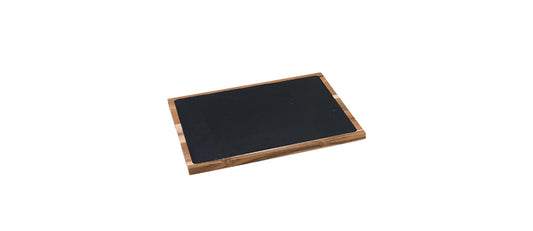 vassoio legno con ardesia interna rettangolare cm 35x29 - vassoio buffet per presentare e servire preparazioni dolci, salate e prodotti da banco