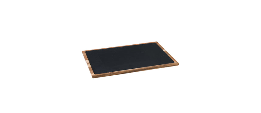 vassoio legno con ardesia interna rettangolare cm 35x20 - vassoio buffet per presentare e servire preparazioni dolci, salate e prodotti da banco