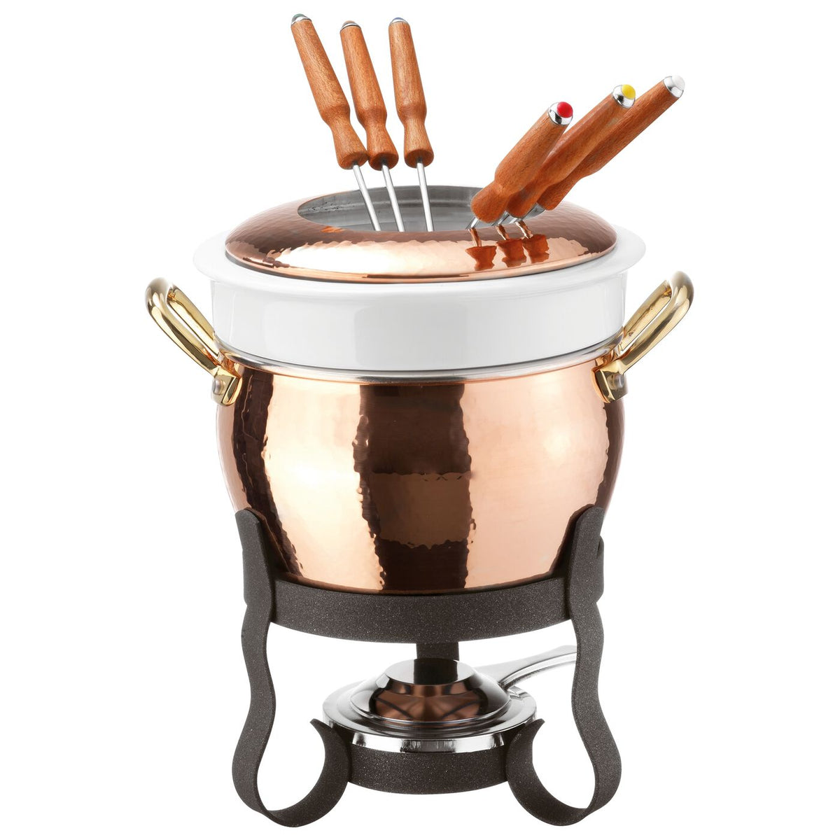 Set fonduta con porcellana rame stagnato Paderno
