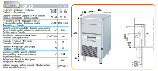 Fabbricatore di ghiaccio a cubetti kp50w