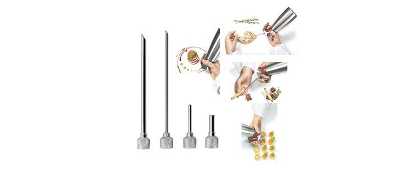 Set 4 iniettori per sifone (per decorare,riempire,farcire cibi) inox