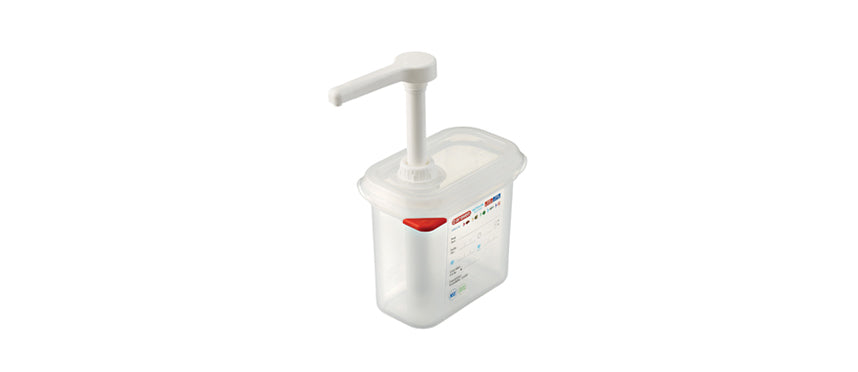 dosatore liquidi quadrato polipropilene con coperchio e pompa lt 1,5 GN 1/9 cm 17,6x10,8 h 19