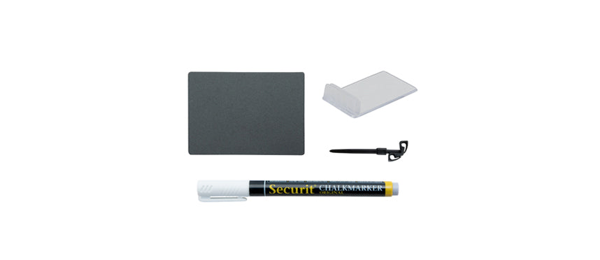 confezione 20 pezzi lavagne cm 7,4x5,2 con 2 supporti in plastica trasparenti,4 supporti con punta e pennarello a gesso liquido bianco con punta fine 1-2 mm