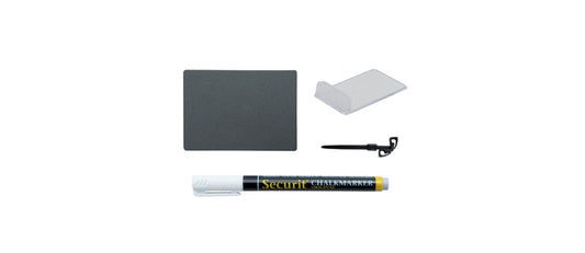 Confezione 20 pezzi lavagne cm 7,4x5,2 con 2 supporti in plastica trasparenti,4 supporti con punta e pennarello a gesso