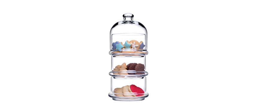 Contenitore vetro finger food 3 piani con coperchio Patisserie Ø cm 11,7 h 26,5