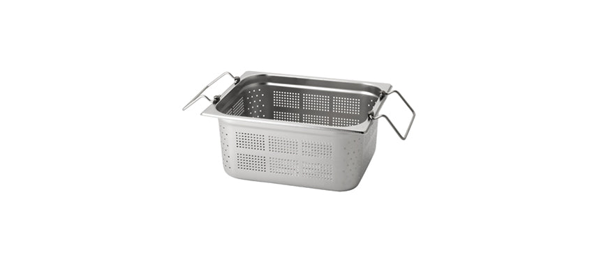Bacinella forata su tutti i lati inox GN 1/2 cm 32,5x26,5 h 15 lt 9,5 con maniglie snodate