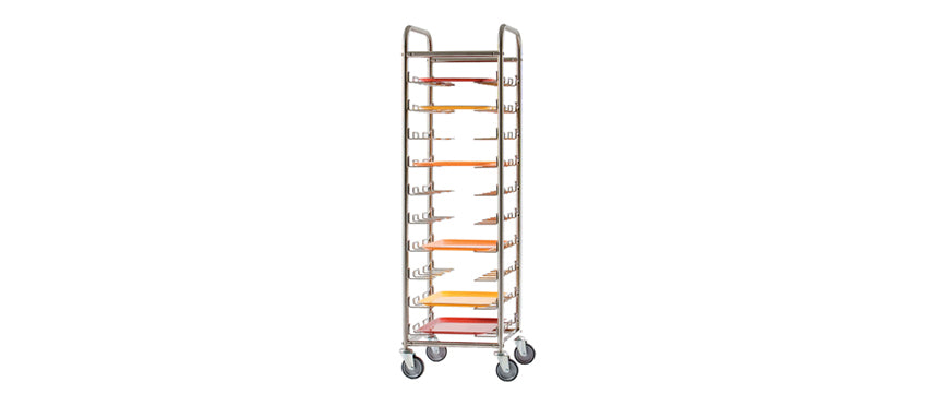 Carrello portavassoi inox cm 129x55 h 153 portata 30 vassoi dalla larghezza complessiva variabile da cm 30 a 37