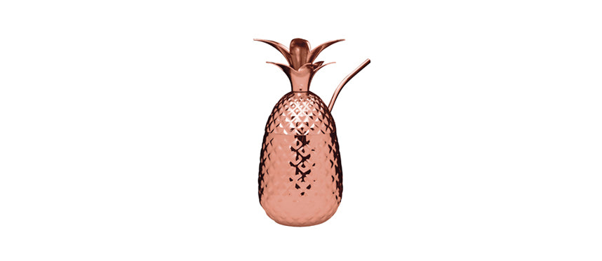 Coppa cocktail modello ananas con coperchio e cannuccia placcato rame cl 50