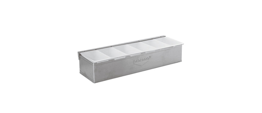 contenitore inox 6 scomparti con coperchio cm 47x16 h 10
