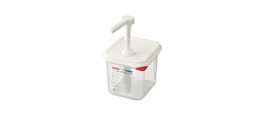 dosatore liquidi quadrato polipropilene con coperchio e pompa lt 2,6 GN 1/6 cm 17,6x16,2 h 19