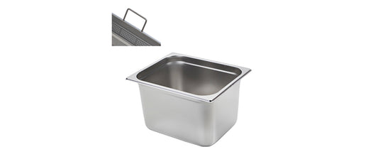 Vasca inox GN 1/2 cm 32,5x26,5 h 20 lt 12,5 con manici a scomparsa