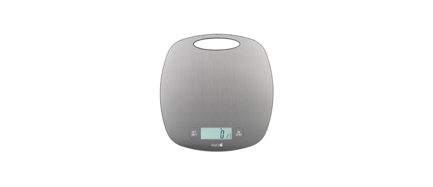 Bilancia digitale inox kg 20 sensibilità gr 1 con timer,orologio e termometro cm 26x25