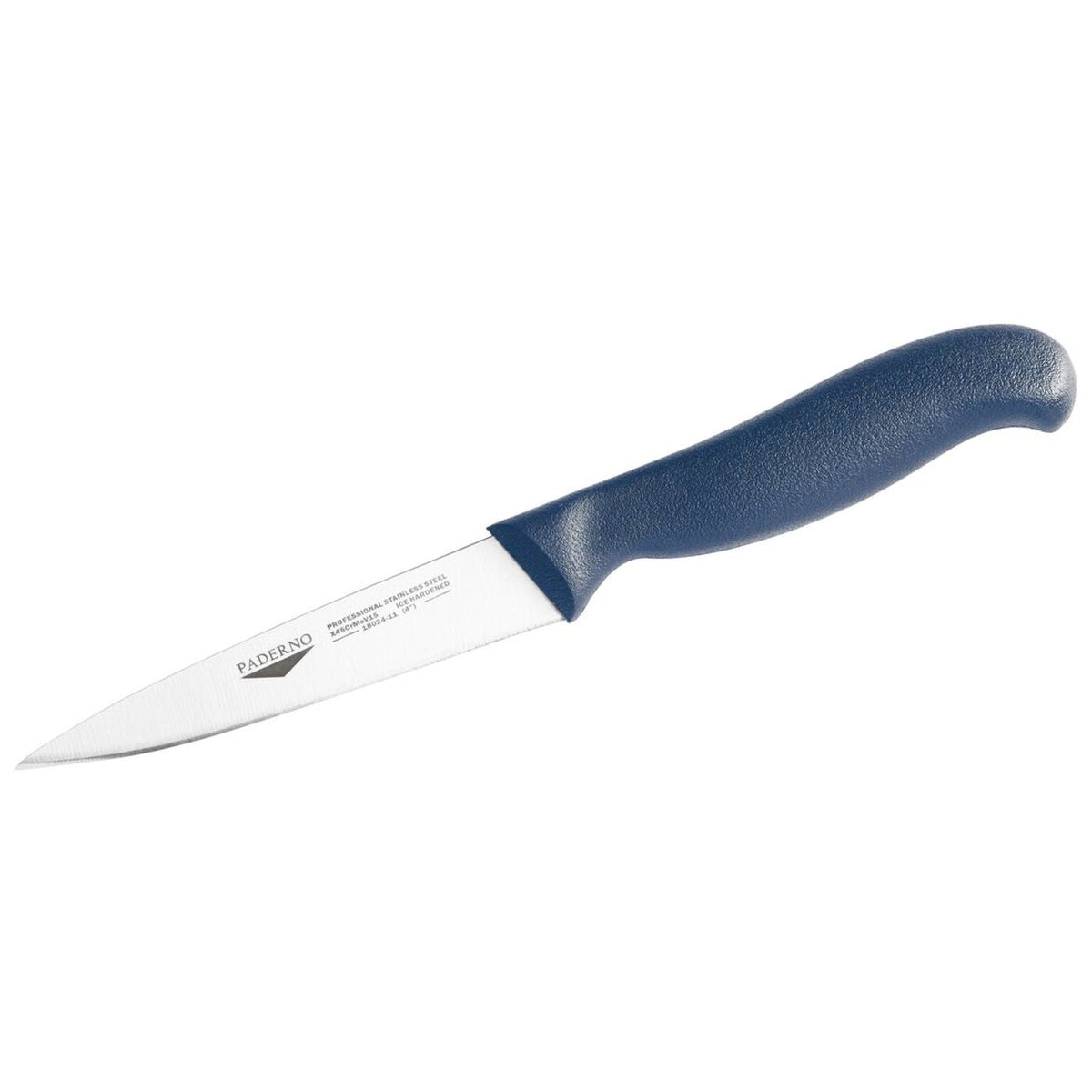 Coltello spelucchino 11 cm stampato manico blu Paderno - 18024B11