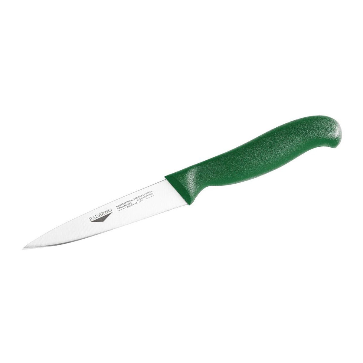 Coltello spelucchino 8 cm stampato manico verde Paderno - 18024G08