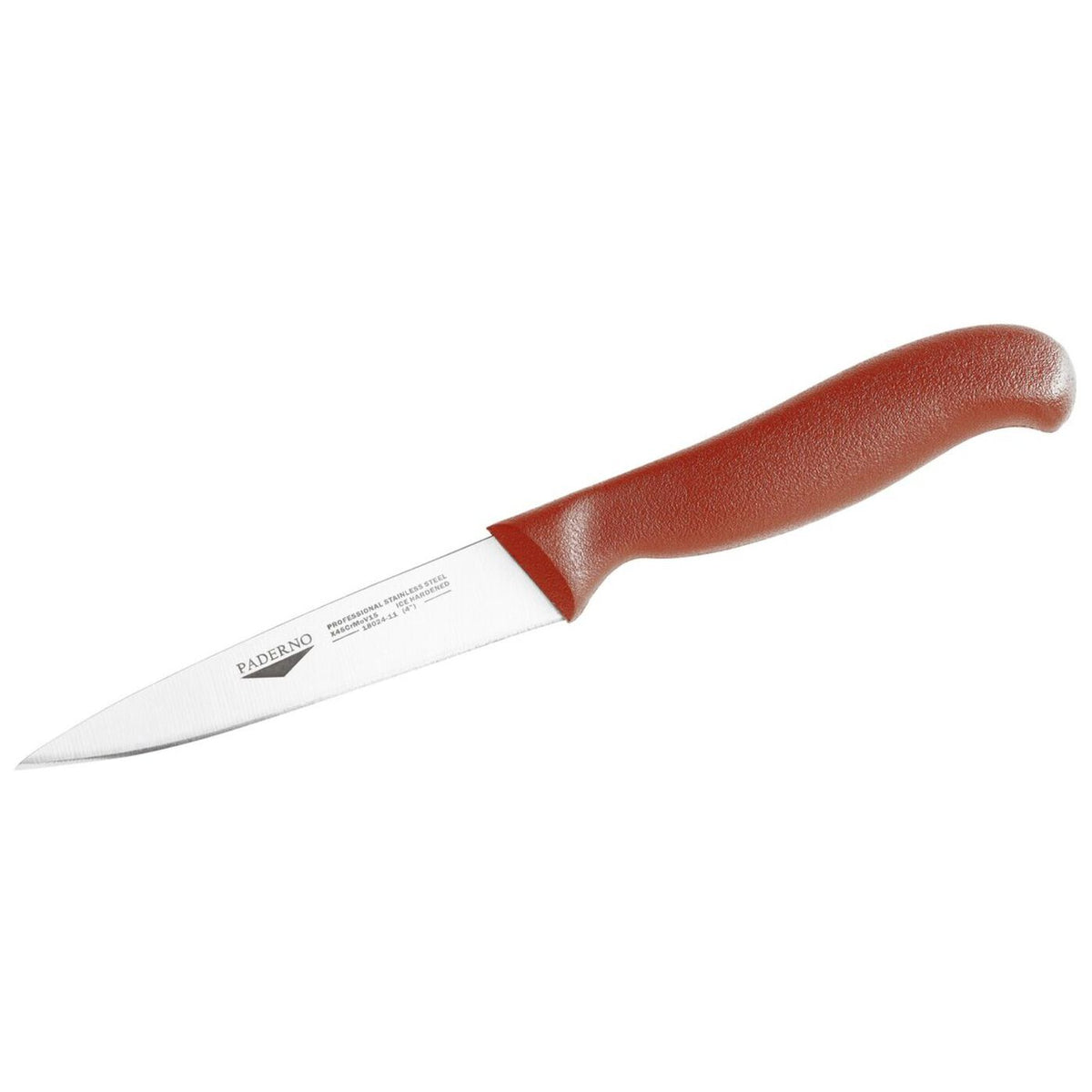 Coltello spelucchino 11 cm stampato manico rosso Paderno - 18024R11