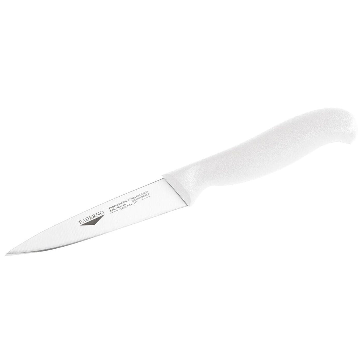 Coltello spelucchino 11 cm stampato manico bianco Paderno - 18024W11