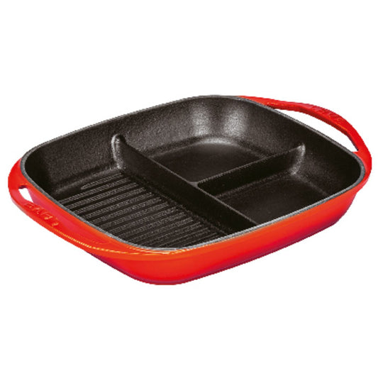 Padella grill ghisa a 3 scomparti 26x30 cm rosso Paderno - Paderno, immagine ufficiale